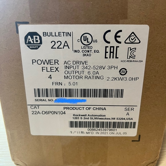 Allen-Bradley 22A-D6P0N104 Powerflex 4 2.2 KW (3 HP) AC Drive - Picture 4 of 6